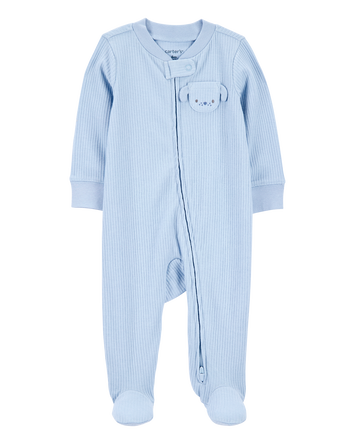 Baby Dog Pocket 2-Way Zip Ribbed Sleep & Play Pajamas - Blue, 