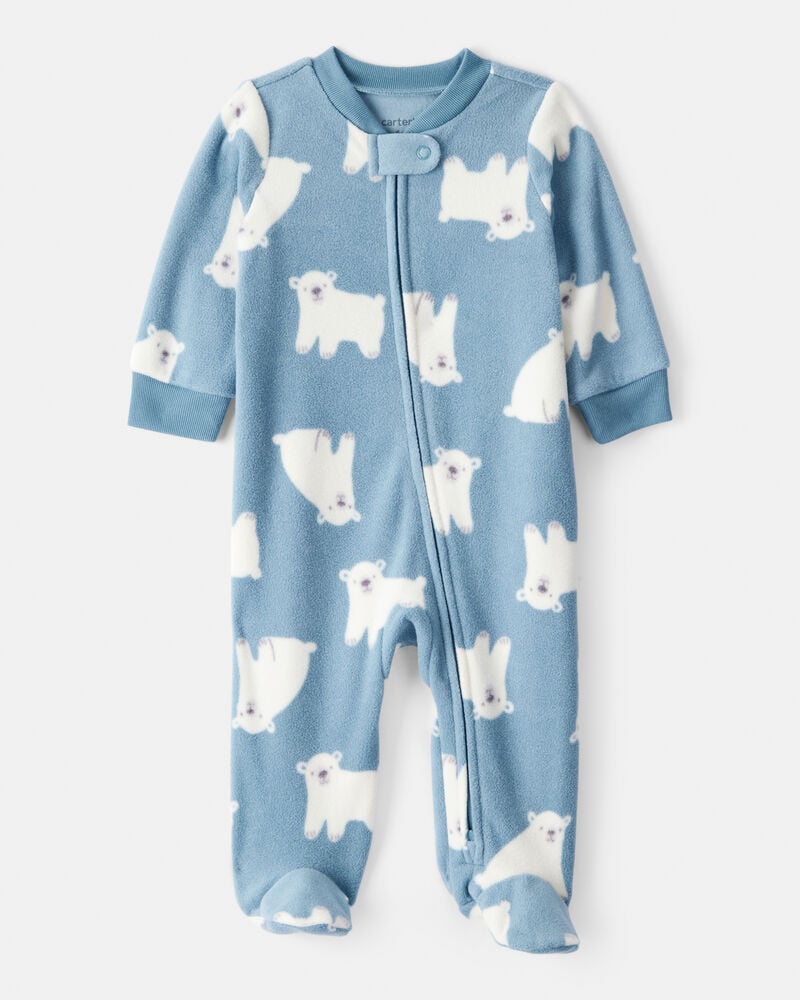Baby Boy Polar Bear Loose Fit Long-Sleeve Sleep & Play Pajamas - Blue, image 1 of 4 slides