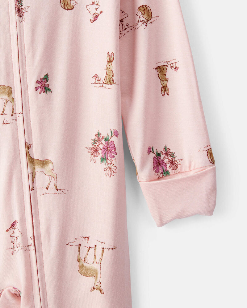 Baby Girl Deer & Floral Print PurelySoft Sleep & Play - Pink, image 3 of 8 slides