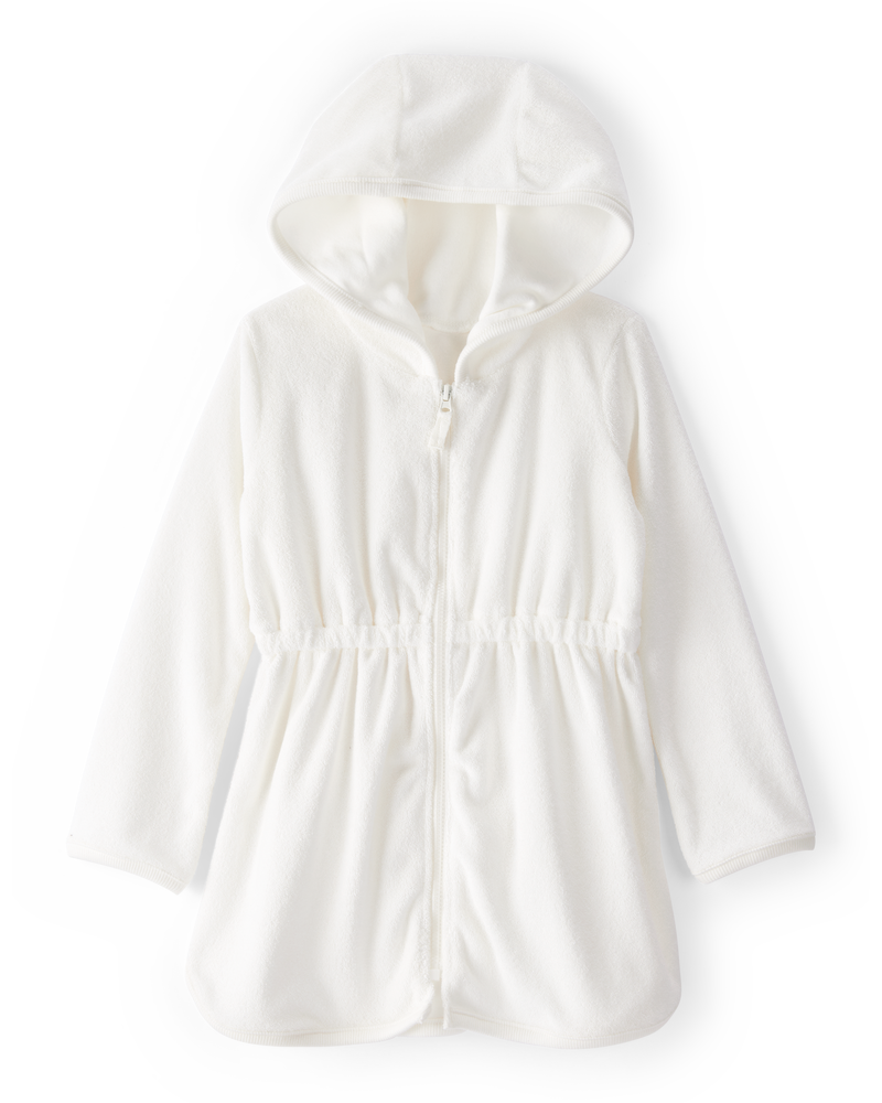 Toddler Girl Hooded Terry Cloth Swim Cover-Up Dress - White, image 1 of 3 slides
