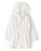 Toddler Girl Hooded Terry Cloth Swim Cover-Up Dress - White, image 1 of 3 slides
