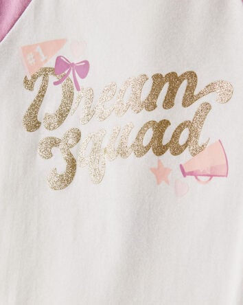 Girls Cheerleading Print 100% Cotton Long-Sleeve 4-Piece Pajamas - White/Pink, 