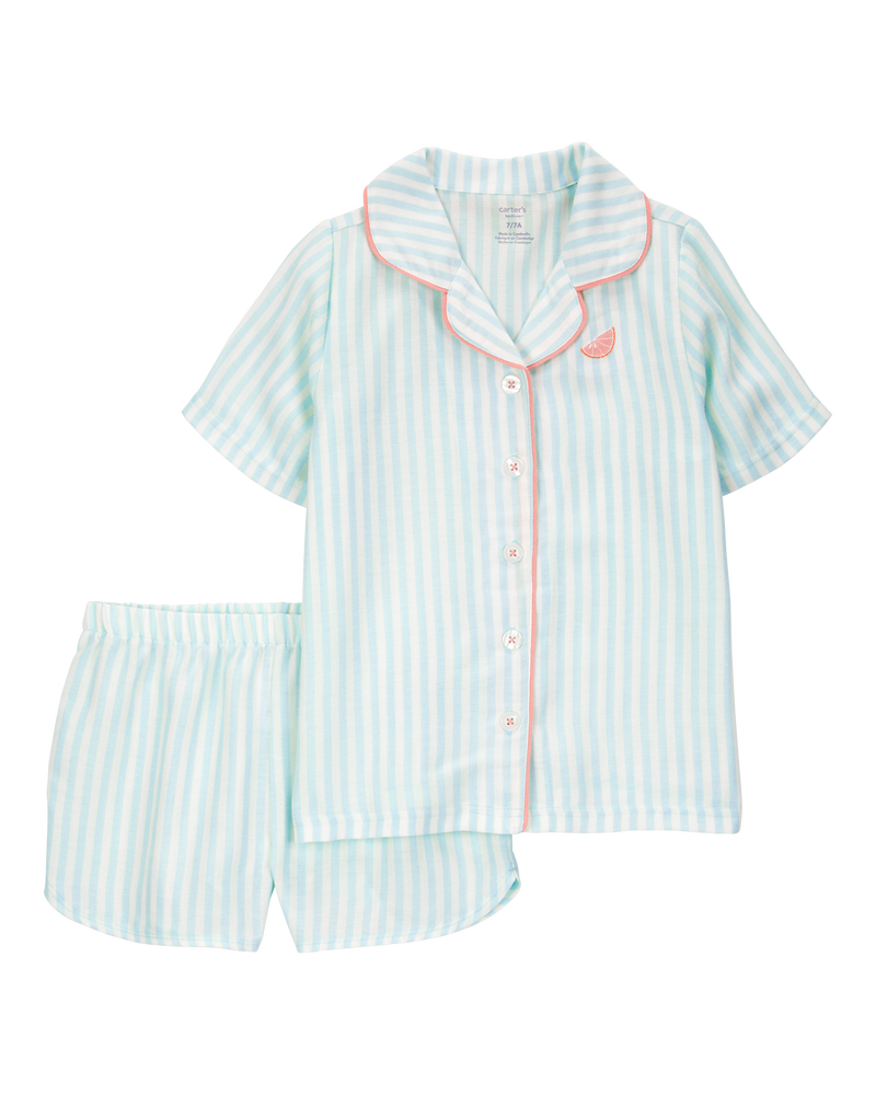 Girls Striped Loose Fit 2-Piece Pajamas - Mint, image 1 of 4 slides
