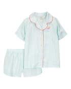 Girls Striped Loose Fit 2-Piece Pajamas - Mint, image 1 of 4 slides