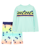 Kid 2-Piece Palm Tree Rashguard & Swim Trunk Set, image 1 of 6 slides