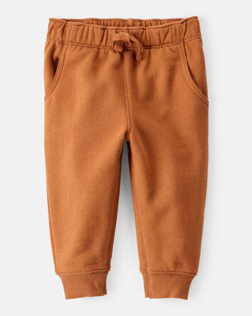 Baby Boy Solid Fleece Cotton Jogger - Brown, 
