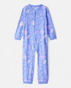 Girls Space Print Loose Fit Long-Sleeve Zip-Up 1-Piece Pajamas - Blue, image 1 of 3 slides