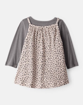 Baby Girl 2-Piece Leopard Leopard Print Long-Sleeve Dress Set, 