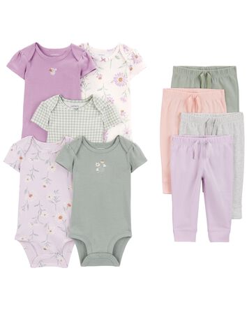 Baby 9-Piece Short-Sleeve Bodysuits & Pull-On Pants Set, 