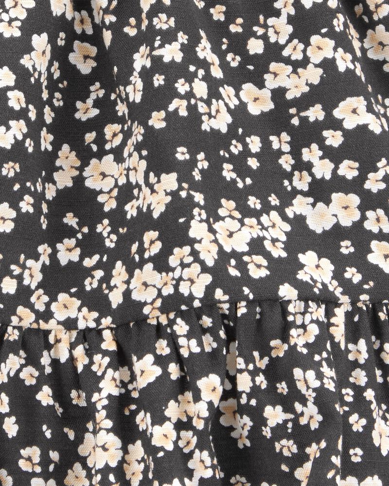 Kid Floral Linen Look-Alike Drawstring Skirt, image 3 of 4 slides