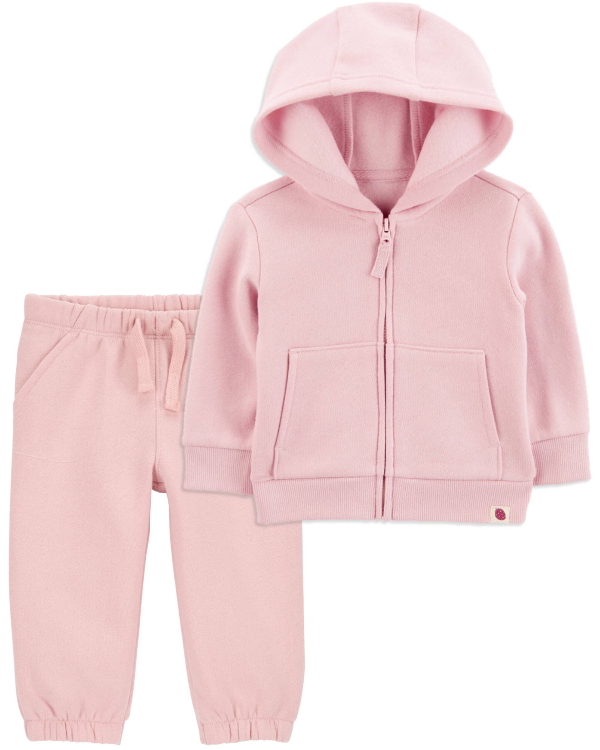 Pink Baby 2 Piece Zip Up Fleece Hoodie Pants Set carters