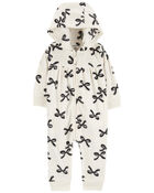Baby Bows Hooded Zip-Up Fleece Jumpsuit, image 1 of 3 slides