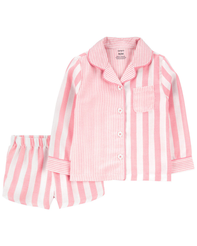 Toddler 2-Piece Striped Woven Coat-Style Pajamas, image 1 of 3 slides