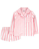 Toddler 2-Piece Striped Woven Coat-Style Pajamas, image 1 of 3 slides