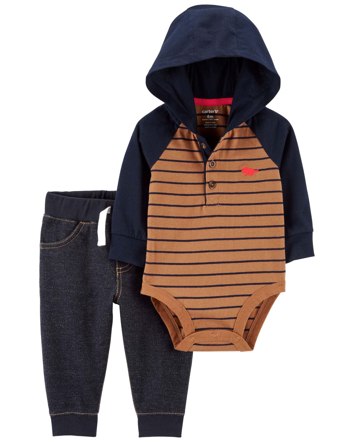 Navy/Brown Baby 2Piece Hooded Bodysuit Pant Set