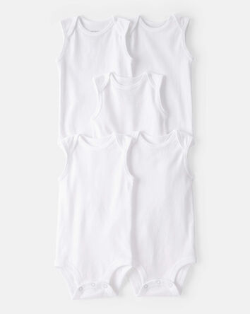 Baby 5-Pack Sleeveless Bodysuits - White, 