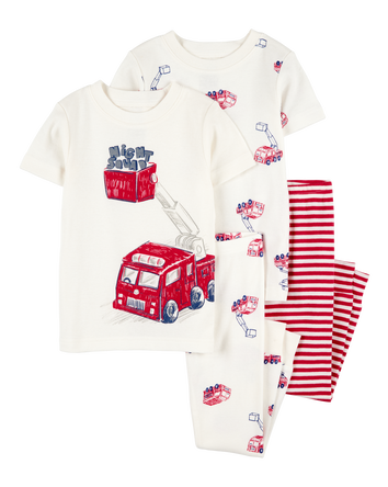 Toddler 4-Piece Fire Truck Cotton Pajamas, 