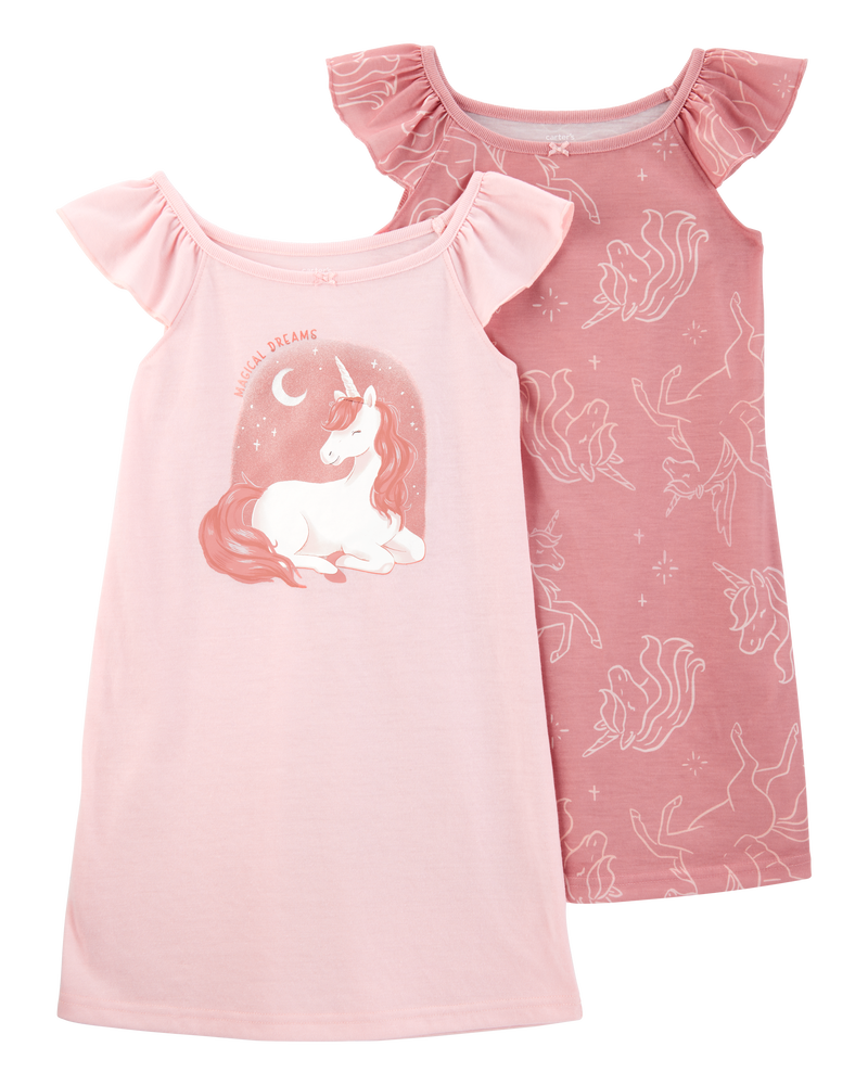 Girls 2-Pack Unicorn Nightgowns - Pink, image 1 of 4 slides