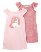 Girls 2-Pack Unicorn Nightgowns - Pink, image 1 of 4 slides