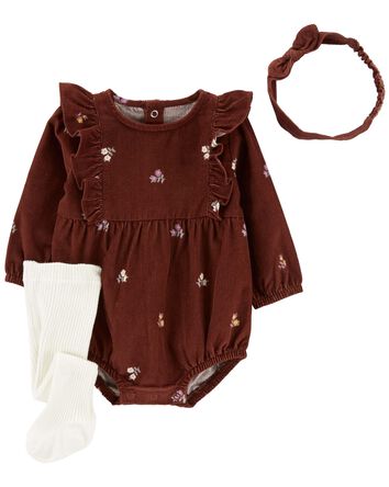 Baby 3-Piece Corduroy Bubble Romper Set, 