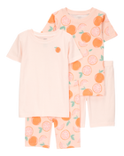 Kid Orange Striped Snug Fit Cotton 4-Piece Pajamas, image 1 of 5 slides