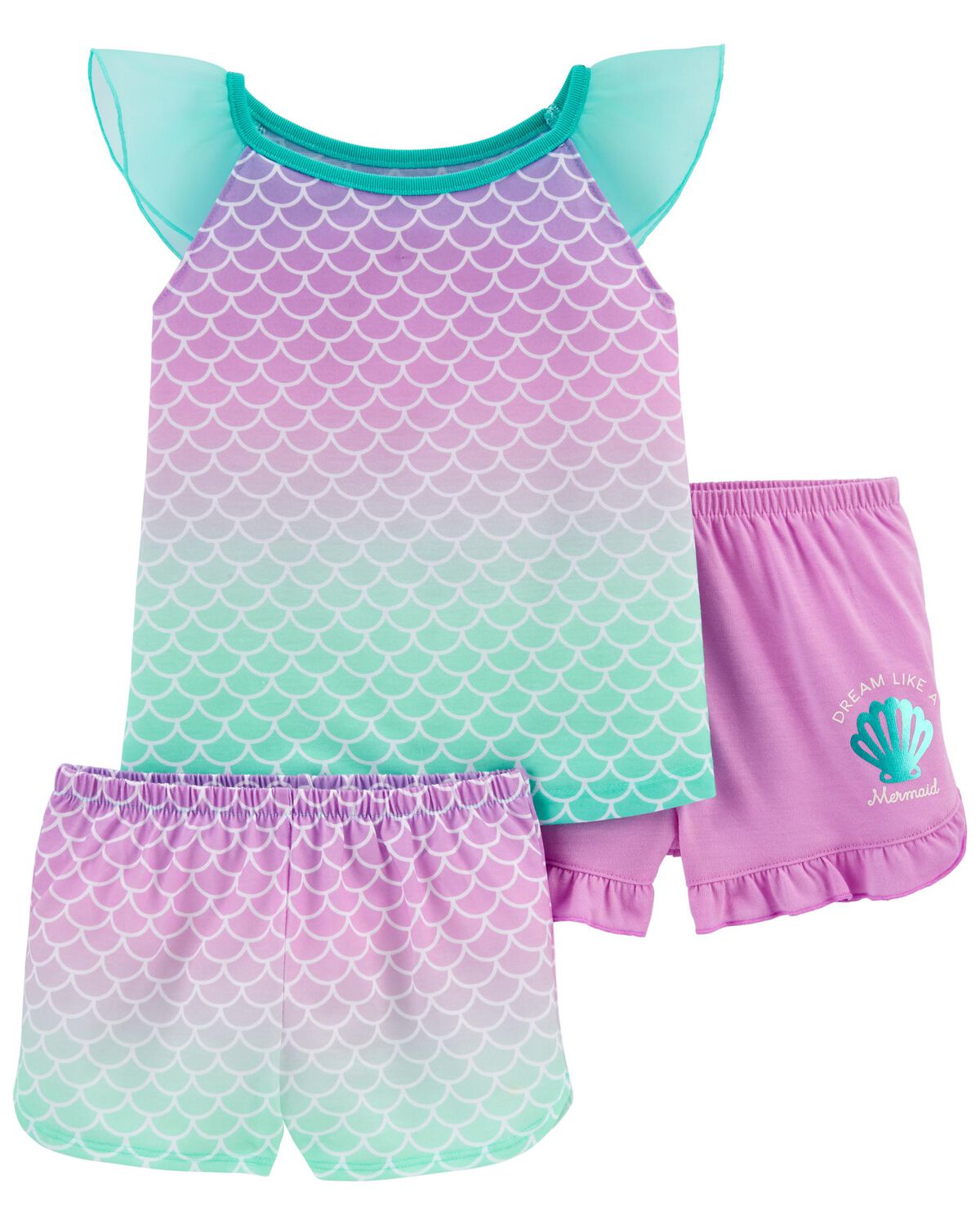 Toddler 3-Piece Mermaid Loose Fit Poly Pajamas