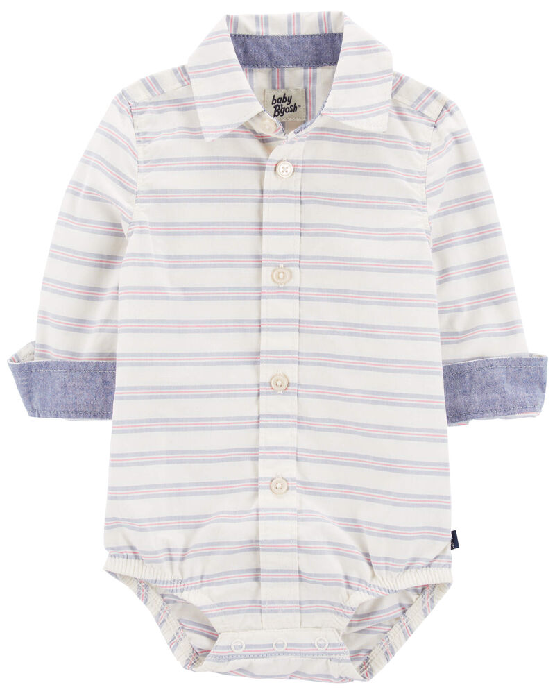 Baby Striped Button-Front Bodysuit, image 1 of 4 slides