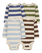 Baby 4-Pack Striped Long-Sleeve Bodysuits, image 1 of 7 slides