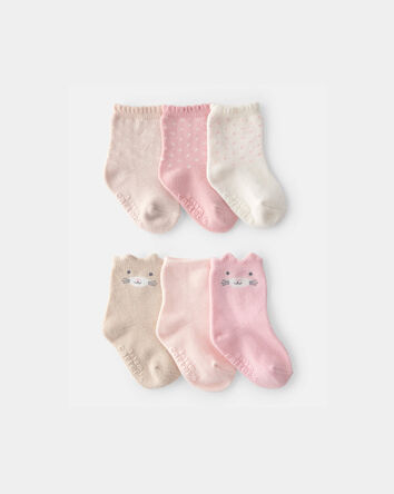 Baby Girl 6-Pack Cat Polka Dots Crew Socks, 