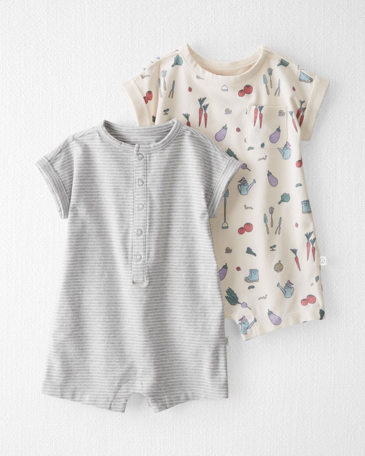 Garden Print, Grey Baby 2Pack Organic Cotton Rompers
