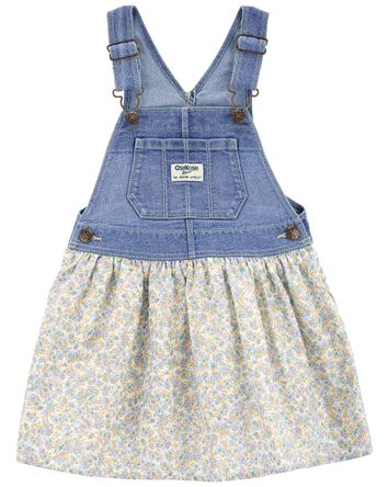 Toddler Floral Print Denim Jumper Dress, 