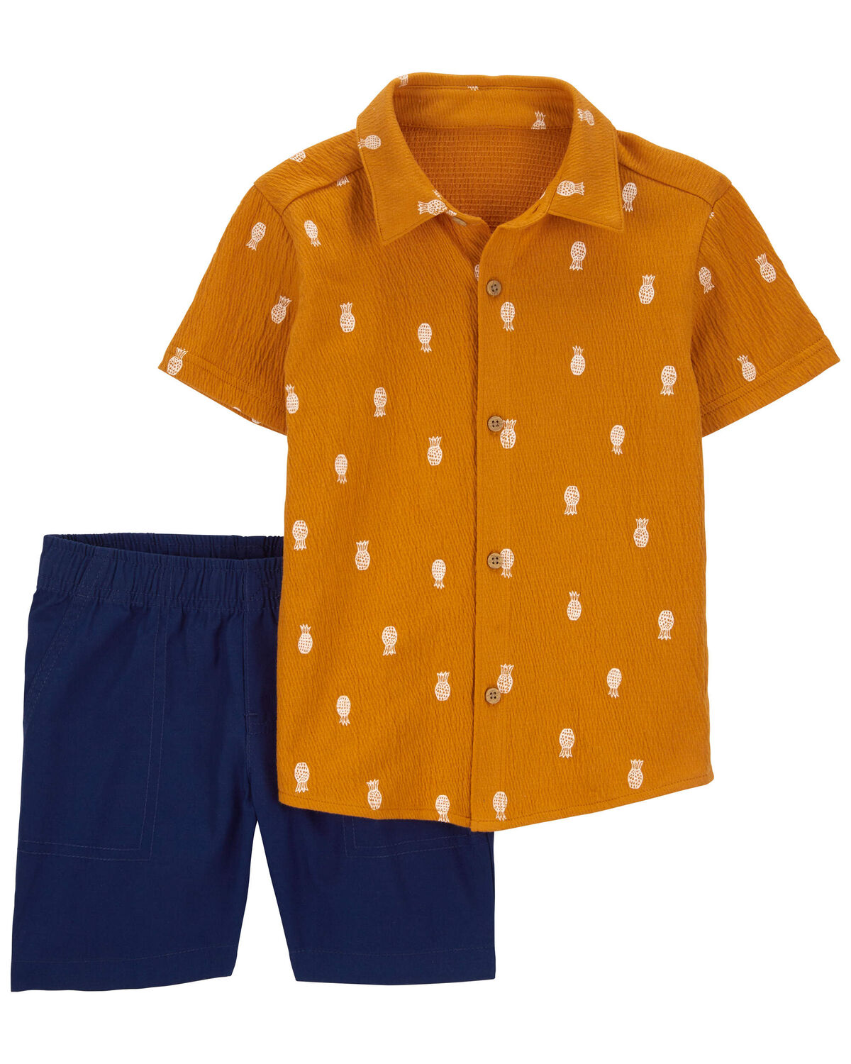 Navy, Orange Toddler 2Piece PineapplePrint Shirt & Canvas Shorts Set
