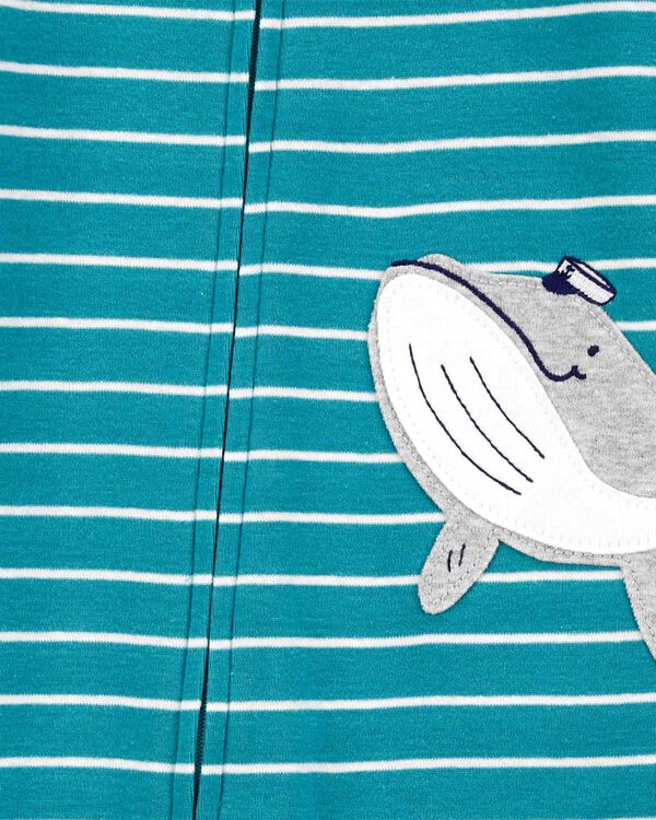 Blue Toddler 1Piece Striped Whale 100 Snug Fit Cotton Footless