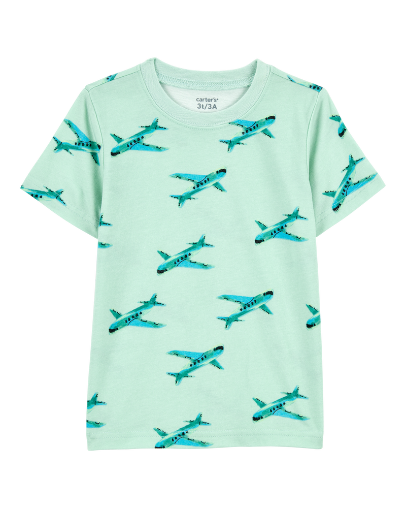 Baby Airplane Print Knit Short-Sleeve Tee - Green, image 1 of 3 slides