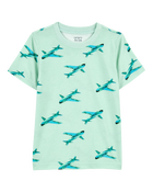 Baby Airplane Print Knit Short-Sleeve Tee - Green, image 1 of 3 slides