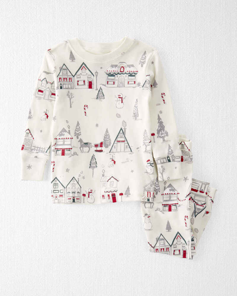 Baby Organic Cotton Pajamas Set in Winter Village, image 1 of 5 slides
