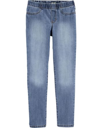 Medium Blue Wash Elastic-Waist Jeggings, 