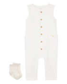 Baby 2-Piece Jumpsuit & Sock Set - Ivory, image 1 of 5 slides