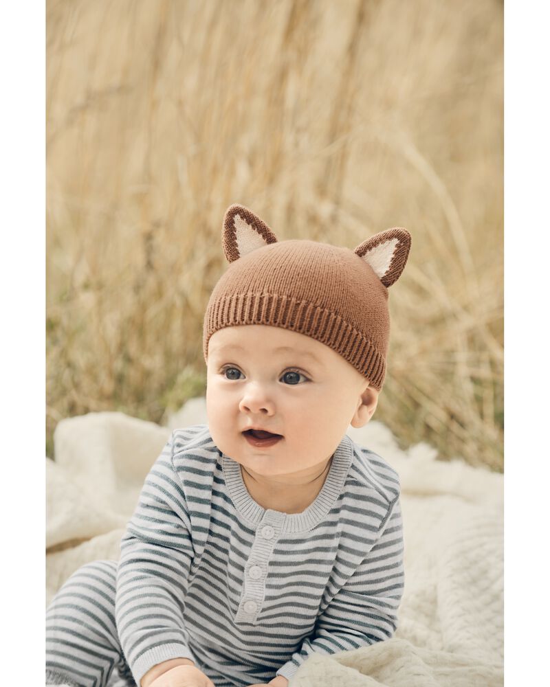 Baby Organic Cotton Sweater Knit Fox Cap, image 2 of 3 slides