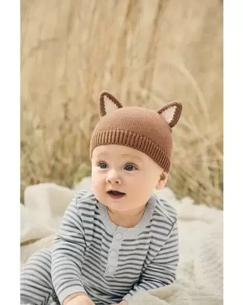 Baby Organic Cotton Sweater Knit Fox Cap, 