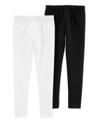 Kid 2-Pack Black & White Cotton Stretch Leggings, image 1 of 4 slides