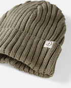 Baby Organic Cotton Ribbed Knit Beanie in Olive, image 2 of 3 slides