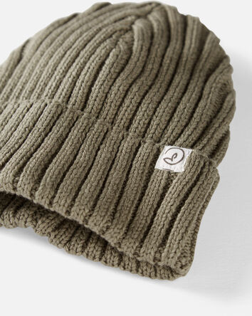 Baby Organic Cotton Ribbed Knit Beanie in Olive, 