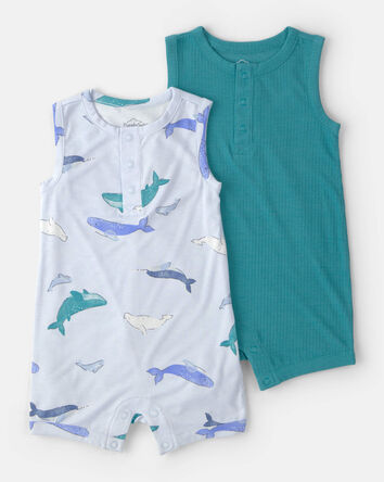 Baby 2-Pack Whale PurelySoft Sleeveless Romper Set - Blue, 