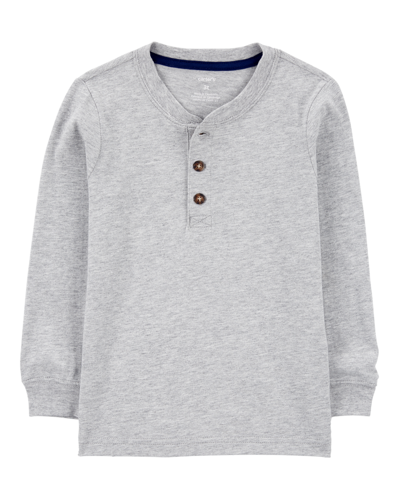 Baby Boy Long-Sleeve Henley Tee - Grey, image 1 of 3 slides