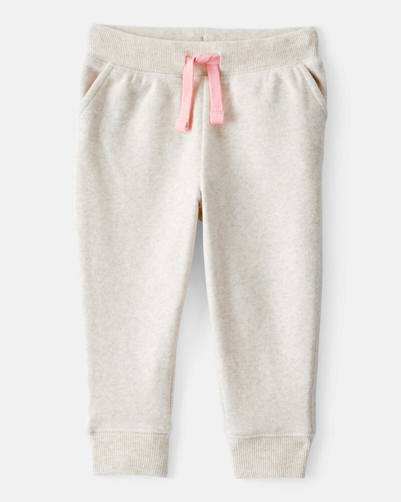 Baby Girl Solid Fleece Drawstring Joggers - Oatmeal, image 1 of 4 slides