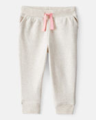 Baby Girl Solid Fleece Drawstring Joggers - Oatmeal, image 1 of 4 slides