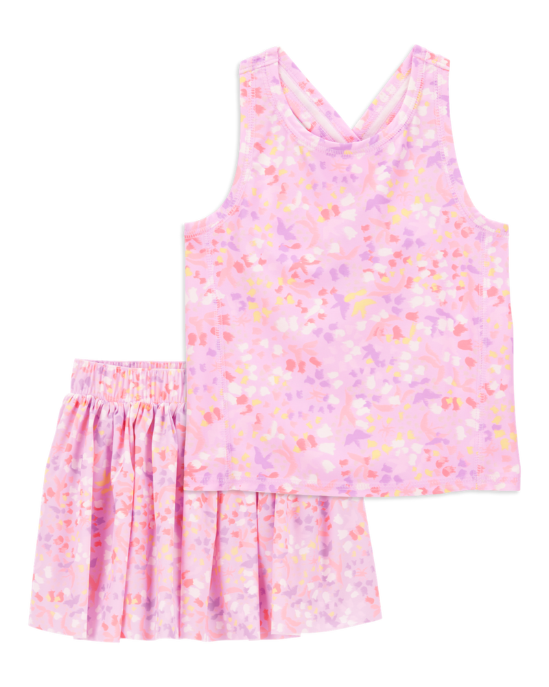 Kid 2-Piece Floral Active Racerback Tank & Stretch Skort Set, image 1 of 7 slides