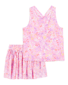 Kid 2-Piece Floral Active Racerback Tank & Stretch Skort Set, image 1 of 7 slides