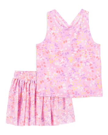 Kid 2-Piece Floral Active Racerback Tank & Stretch Skort Set, 